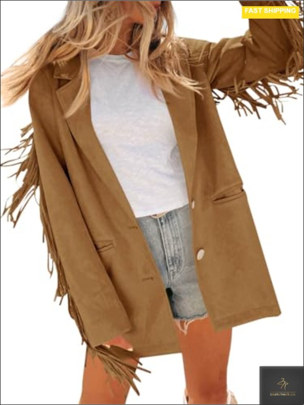 Faux Suede Fringe Blazer Jacket Casual Button Suit Coat